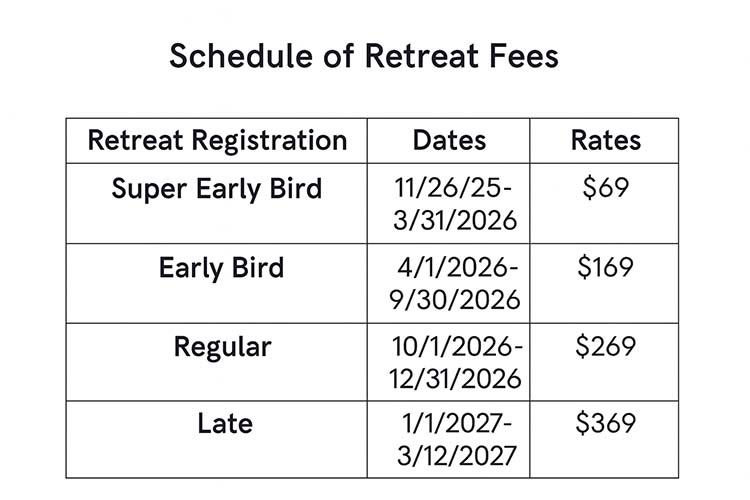 schedule of retreat fees
